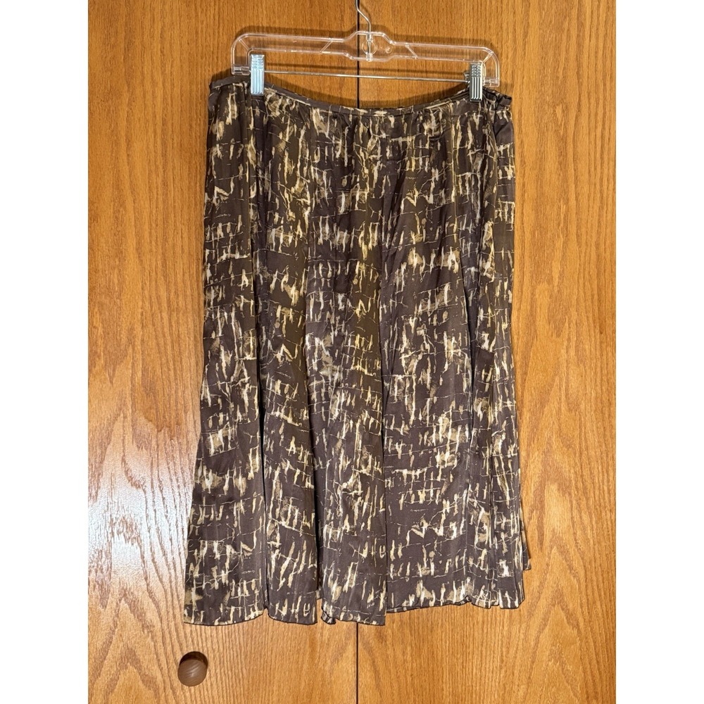 Lafayette 148 Silk Skirt Sz 12‎ A Line Sequin Hem Brown Abstract Flowy Classy